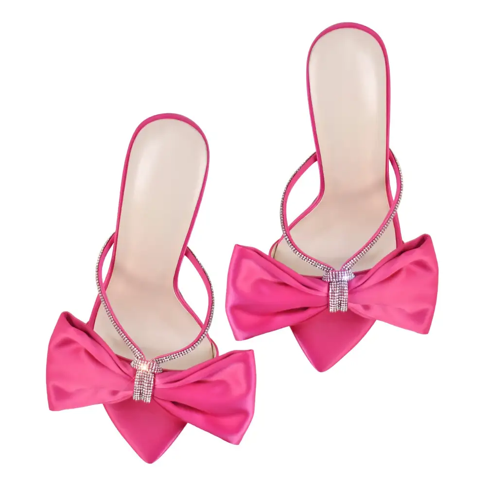 Pointed Toe Bow Rhinestone High Heel Sandals