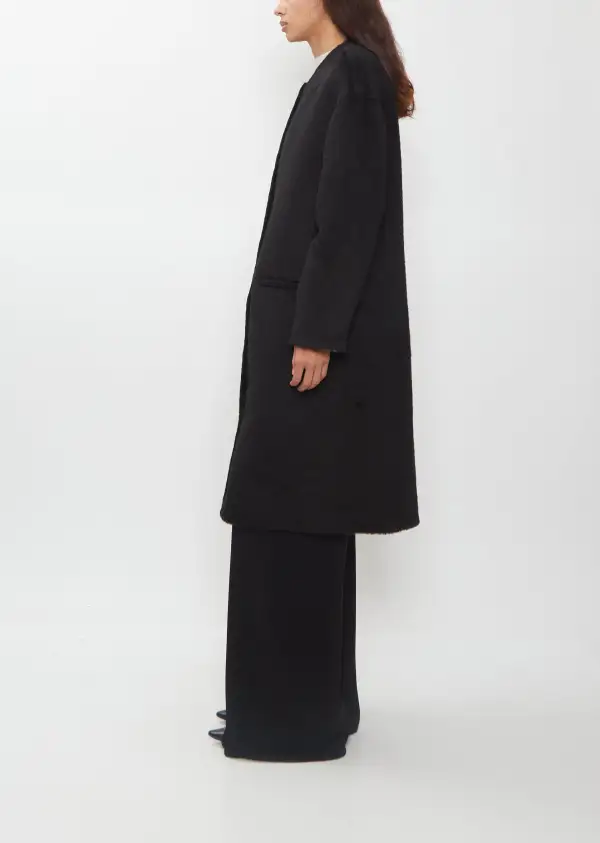Women's Rounded Collarless Alpaca Coat