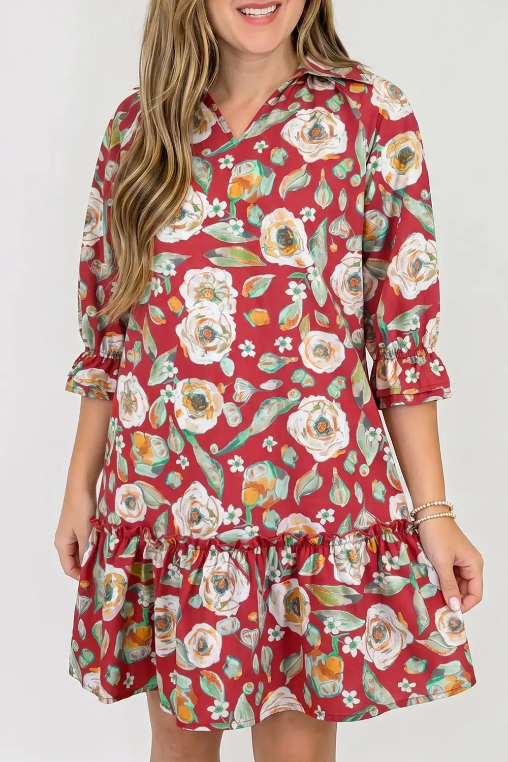Women's Floral Print Half Sleeve Shift Dress