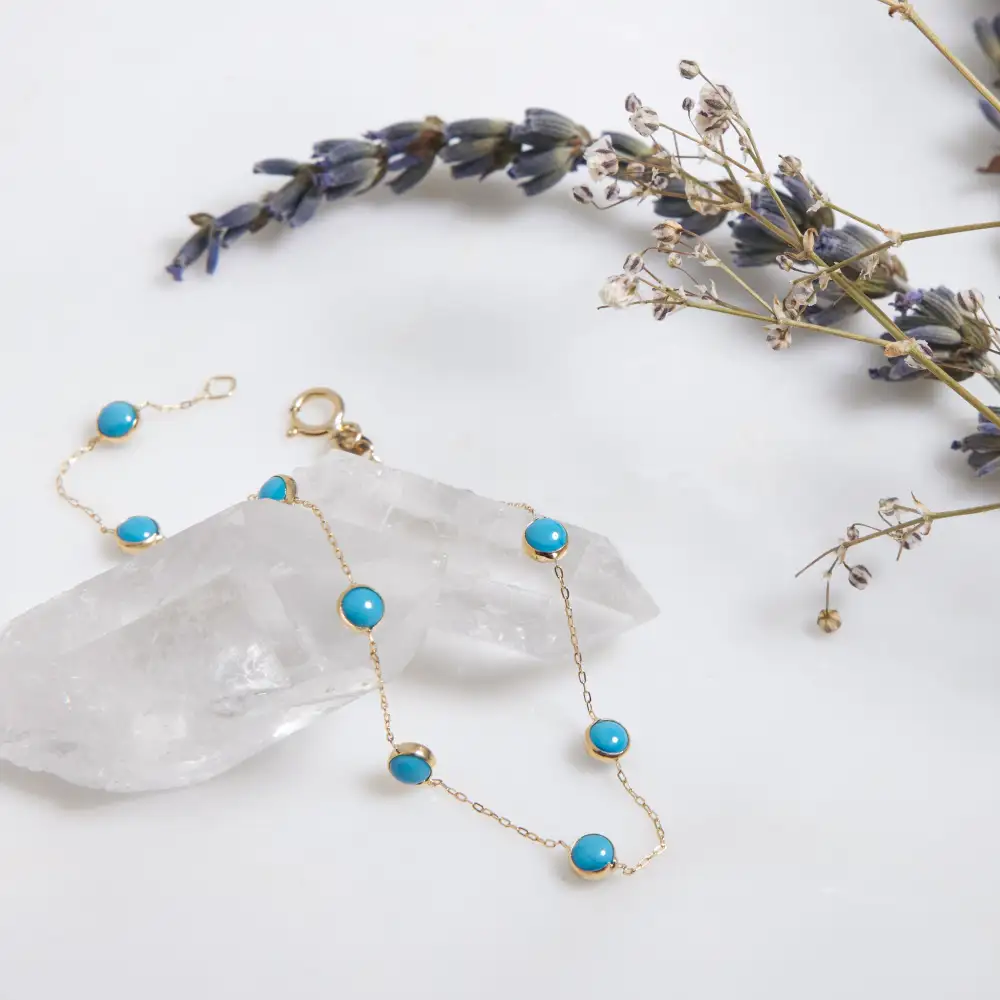 Gold Beaded Station Turquoise Bracelet