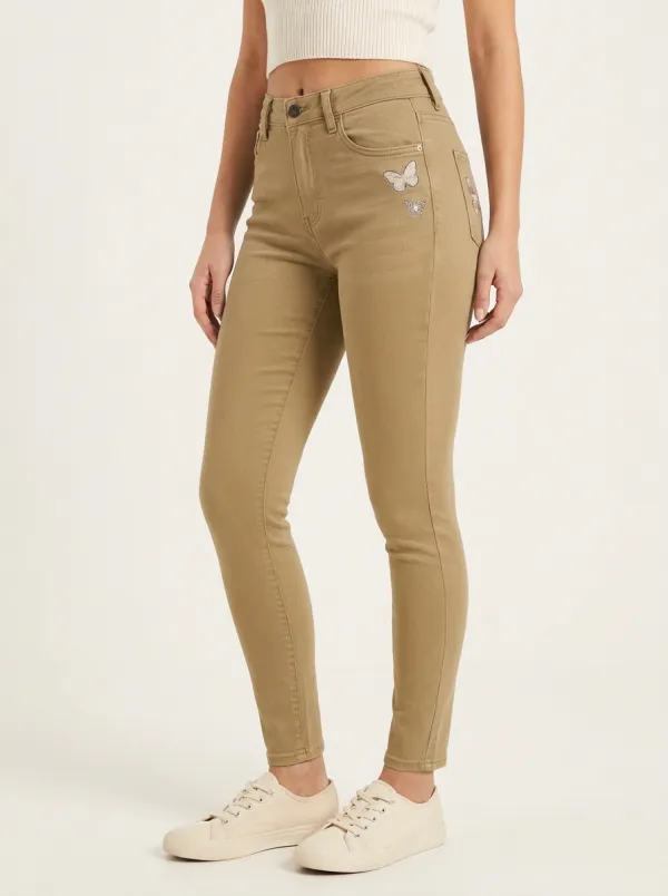 Women's Butterfly Lover Embroidered Printed Slim Jeans