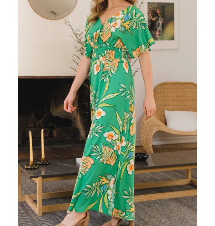 Full Size Floral Smocked Tied Back Maxi Dress