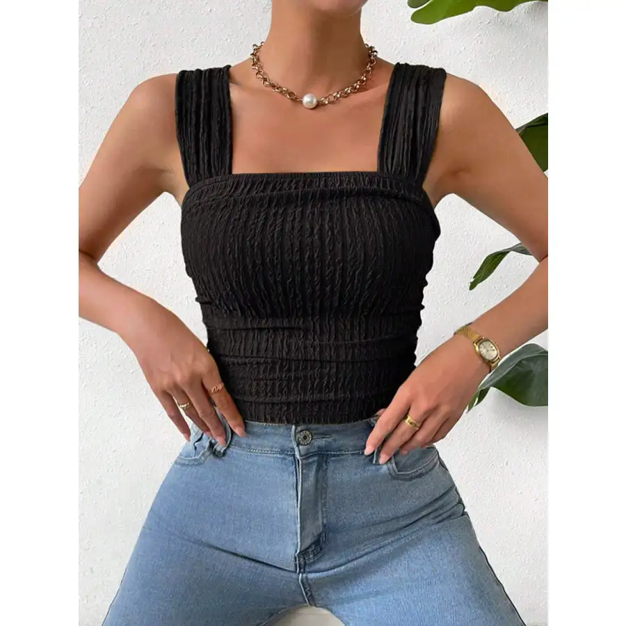 Textured Square Neck Wide Strap Tank