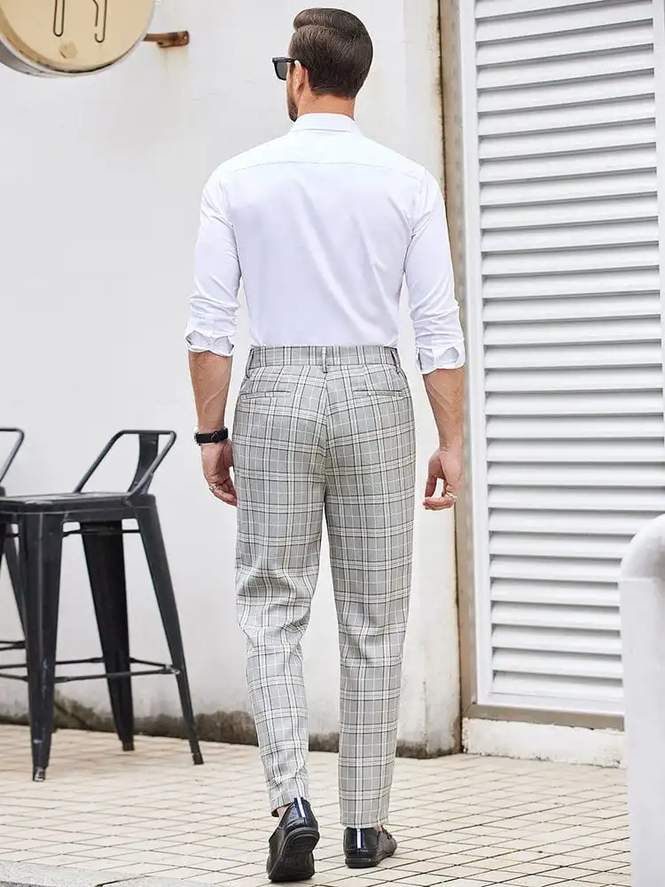 Casual Plaid Suit Pants