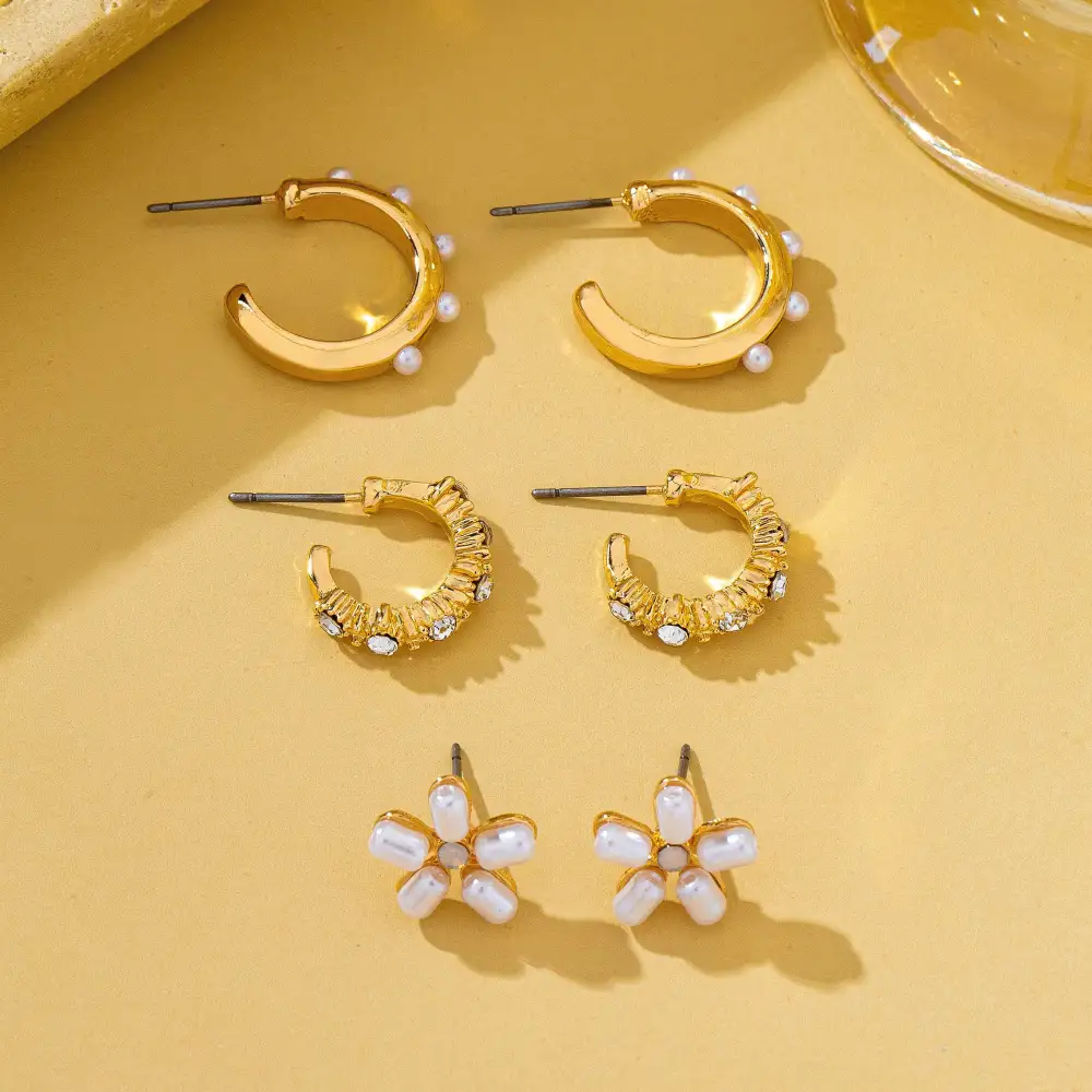 Pearl Floral Stud Hoop Trio