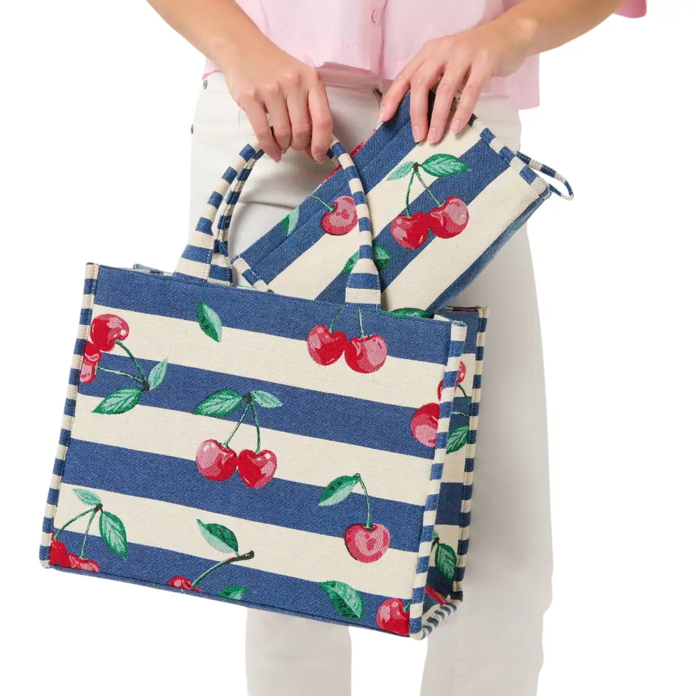 Cherry Stripe Jacquard Tote