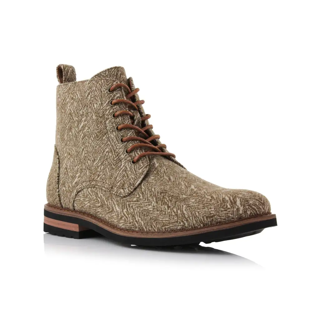 Faux-Leather Burnished Lace-Up Ankle Boots