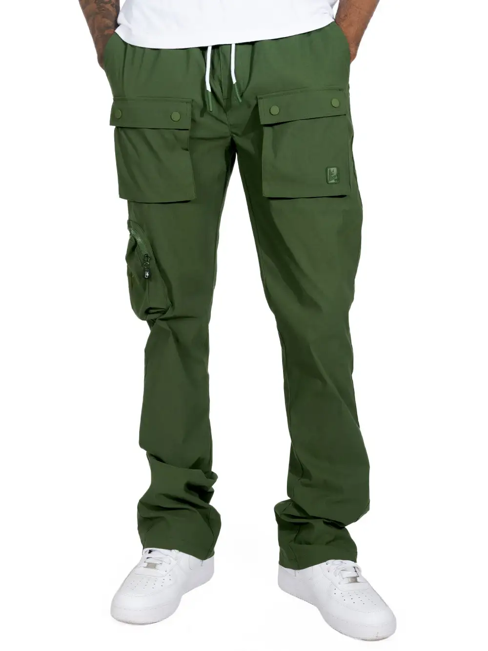 Nylon Stacked Pants Dark Olive