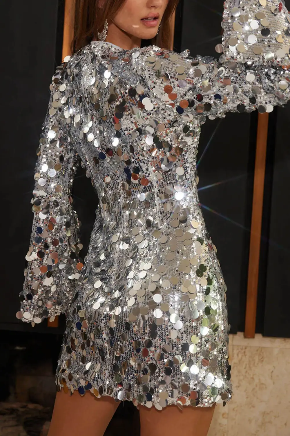 Fashionable Large Sequins Long Bell Mini Dress