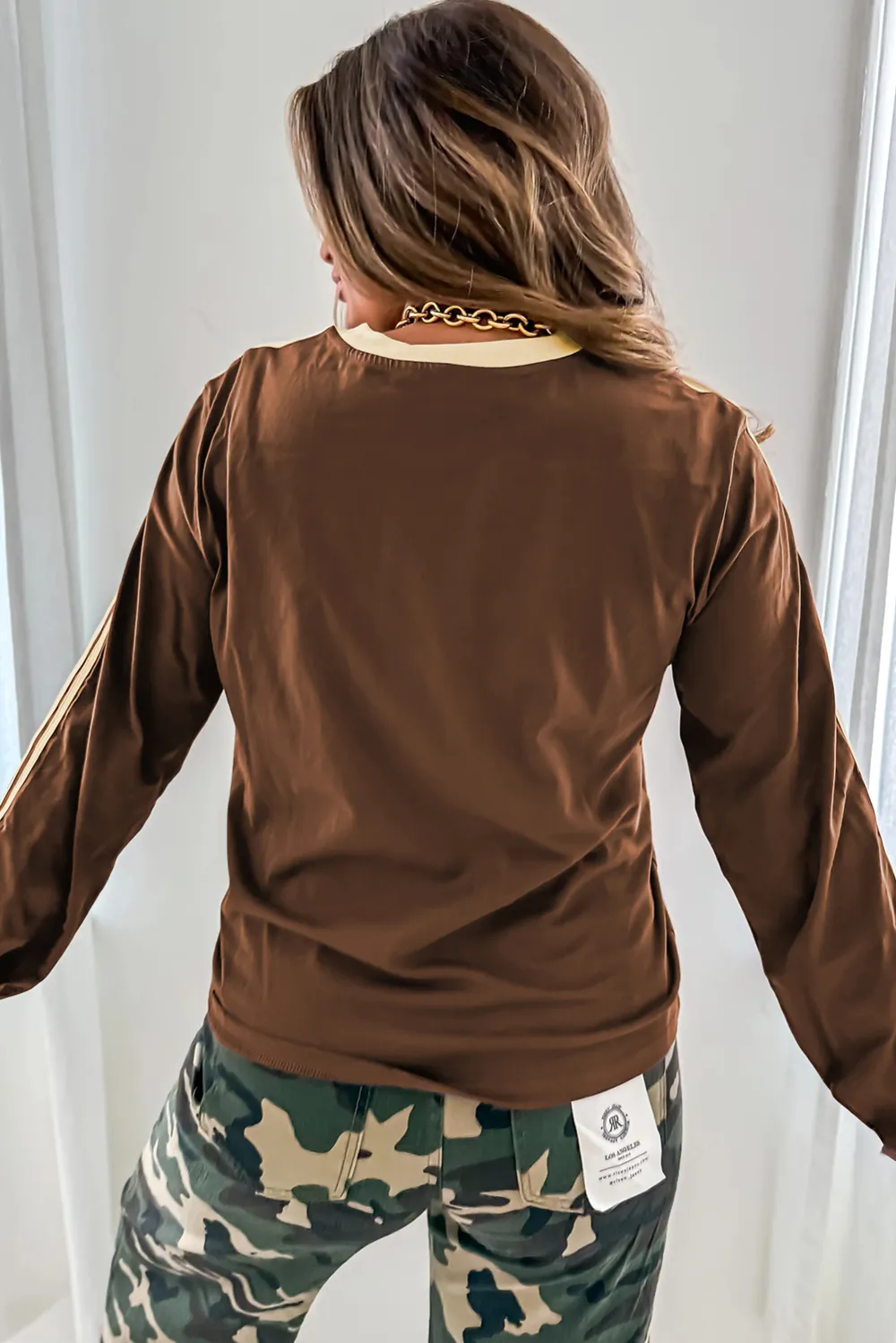 Dark Brown Varsity Striped Accent Tee