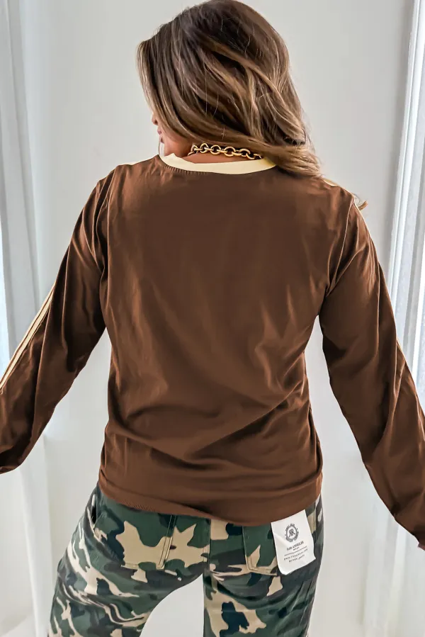 Dark Brown Varsity Striped Accent Tee