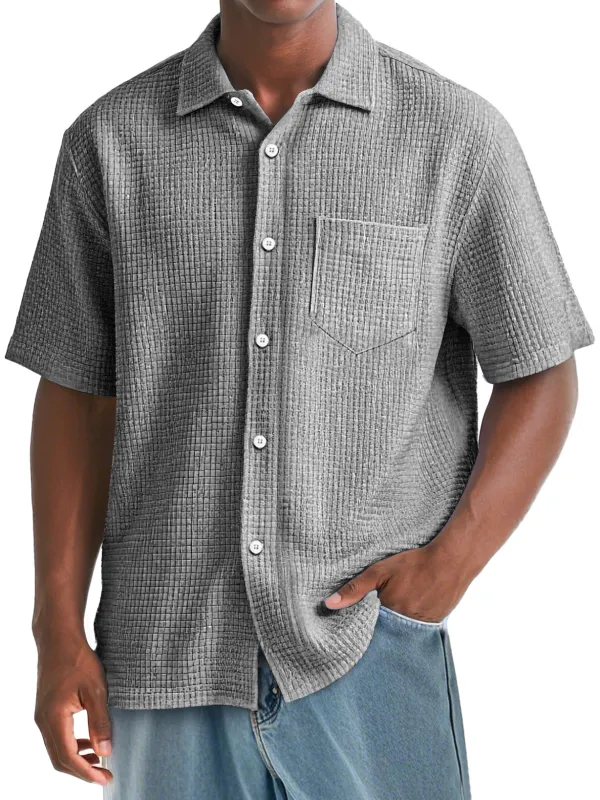 Clean Line Textured Knit Pocket Shirt