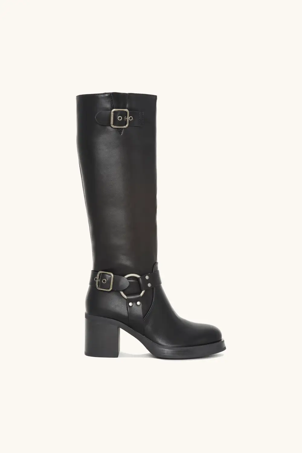 Refined Buckle Block Heel Riding Boots