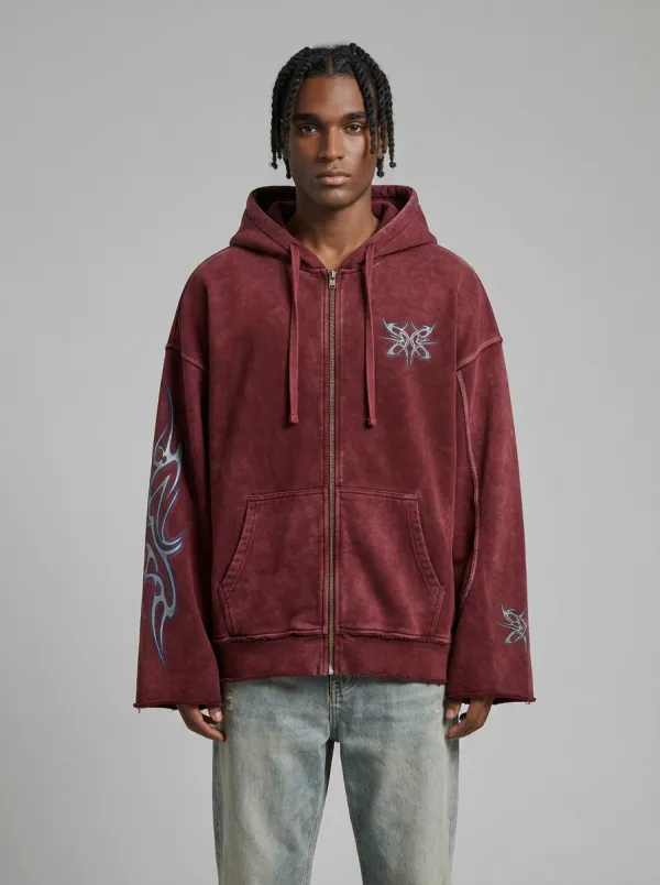 Unisex Streetwear Y2K Tribal Butterfly Printed Zip-up Hoodie