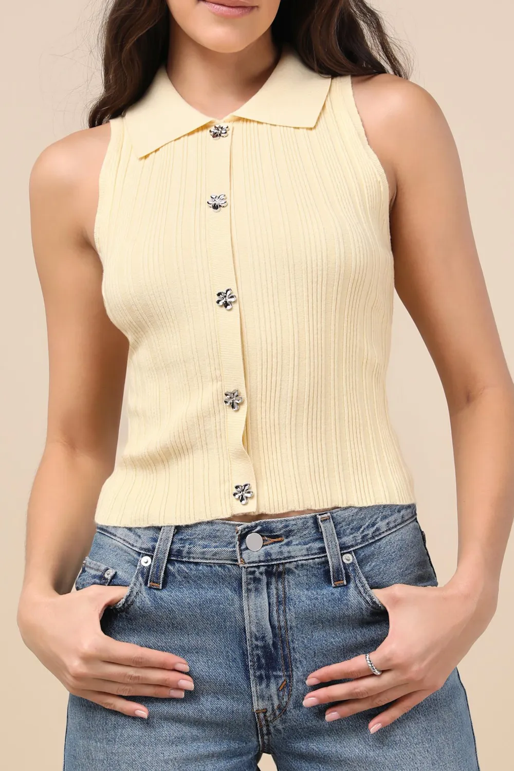 Daily Knit Button-Front Tank Top