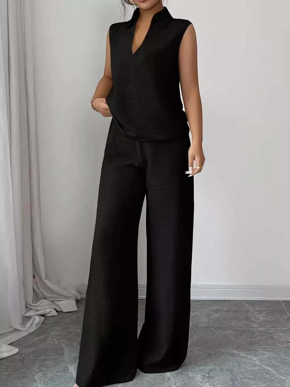 Sleeveless Top and Wide Leg Pants Set