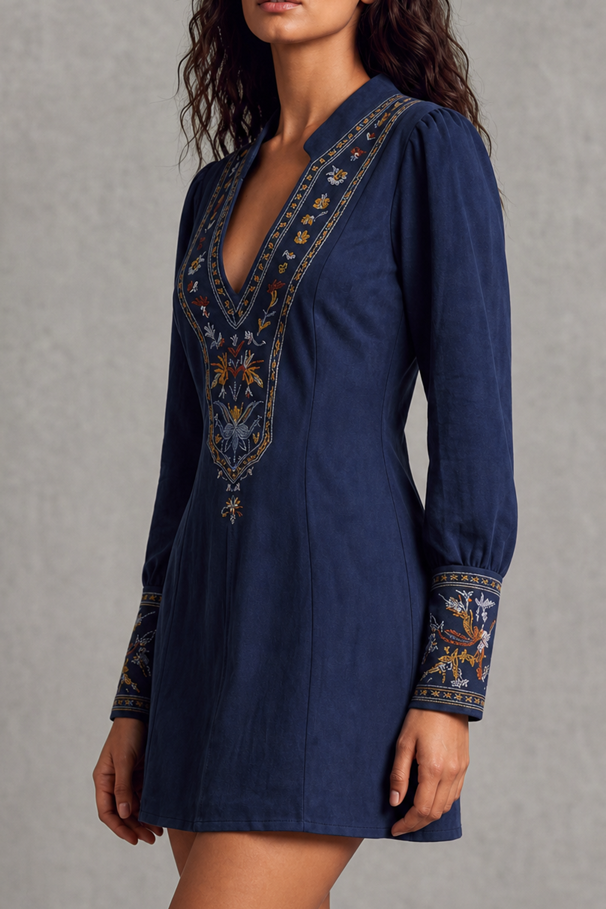 Classic Plunge Neck Floral Mini Dress