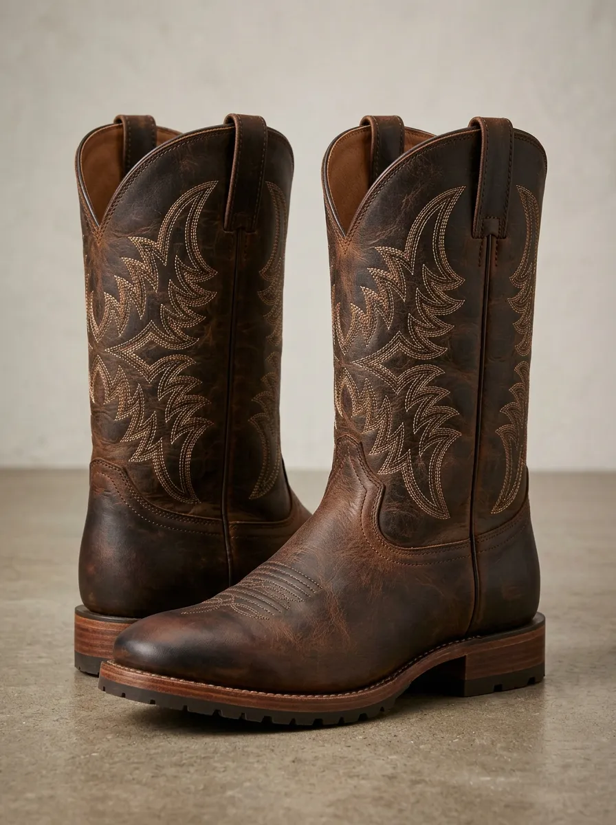 Traditional Embroidered Pull-On Western Boots