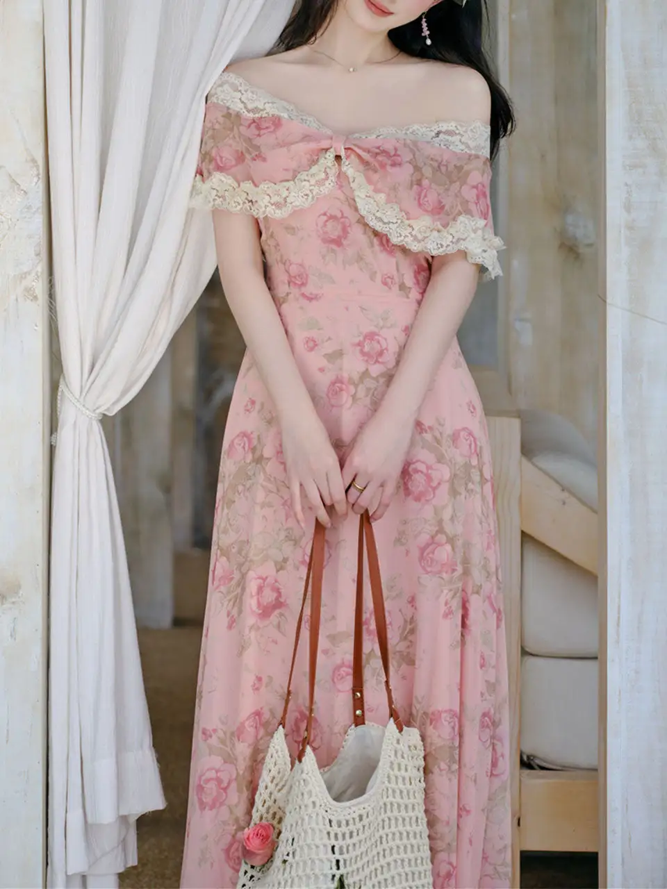 Floral Lace Off Shoulder Long Dress