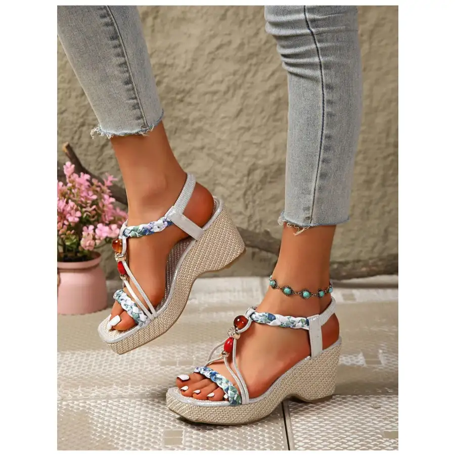 Bohemian Beaded Wedge Sandals