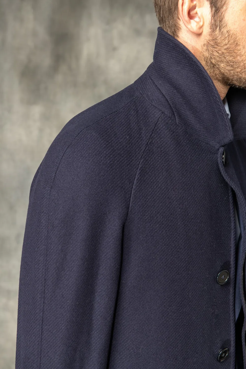 Blue Raglan Coat In  Wool
