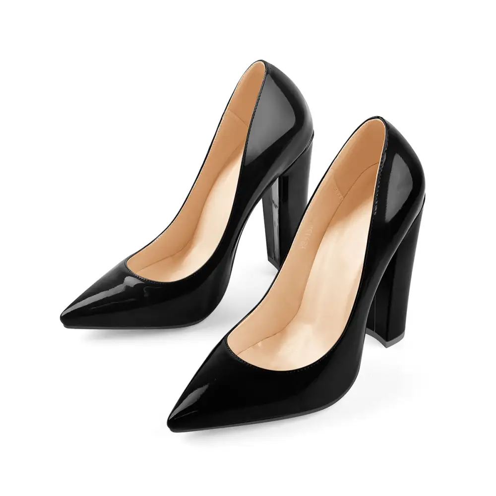 Modern Pointed Toe Chunky Heel Pumps