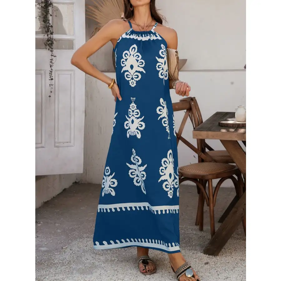 Grecian Neck Printed Maxi Dress