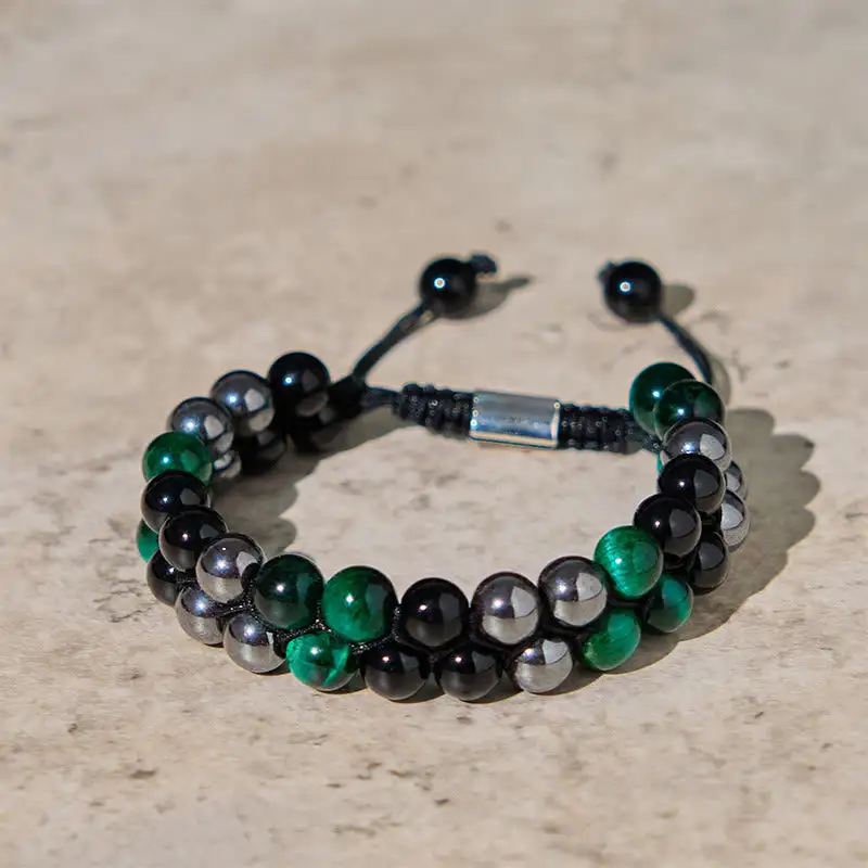 Natural Tiger Eye Magnetite Obsidian Double Row Bracelet