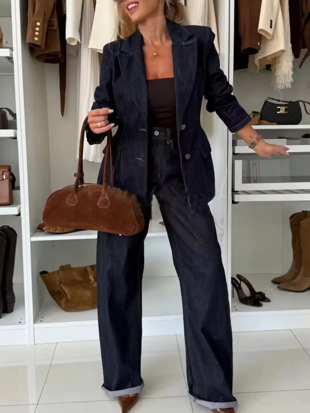 High Waist Wide Leg Washed Denim Jeans
