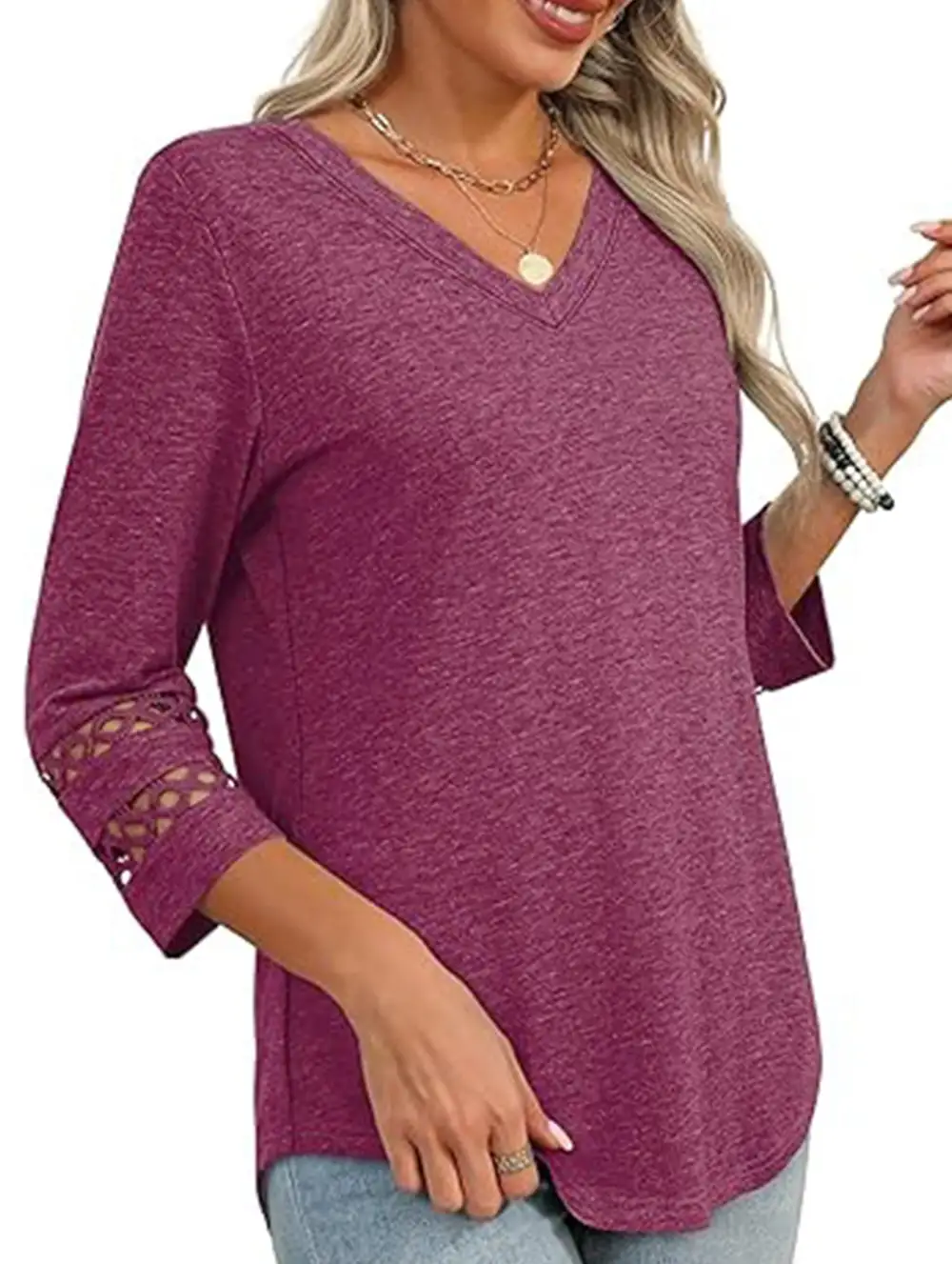 V-Neck Lace Trim Top