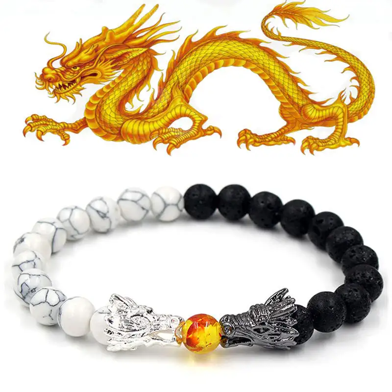Turquoise Lava Rock Dragon Beaded Bracelet