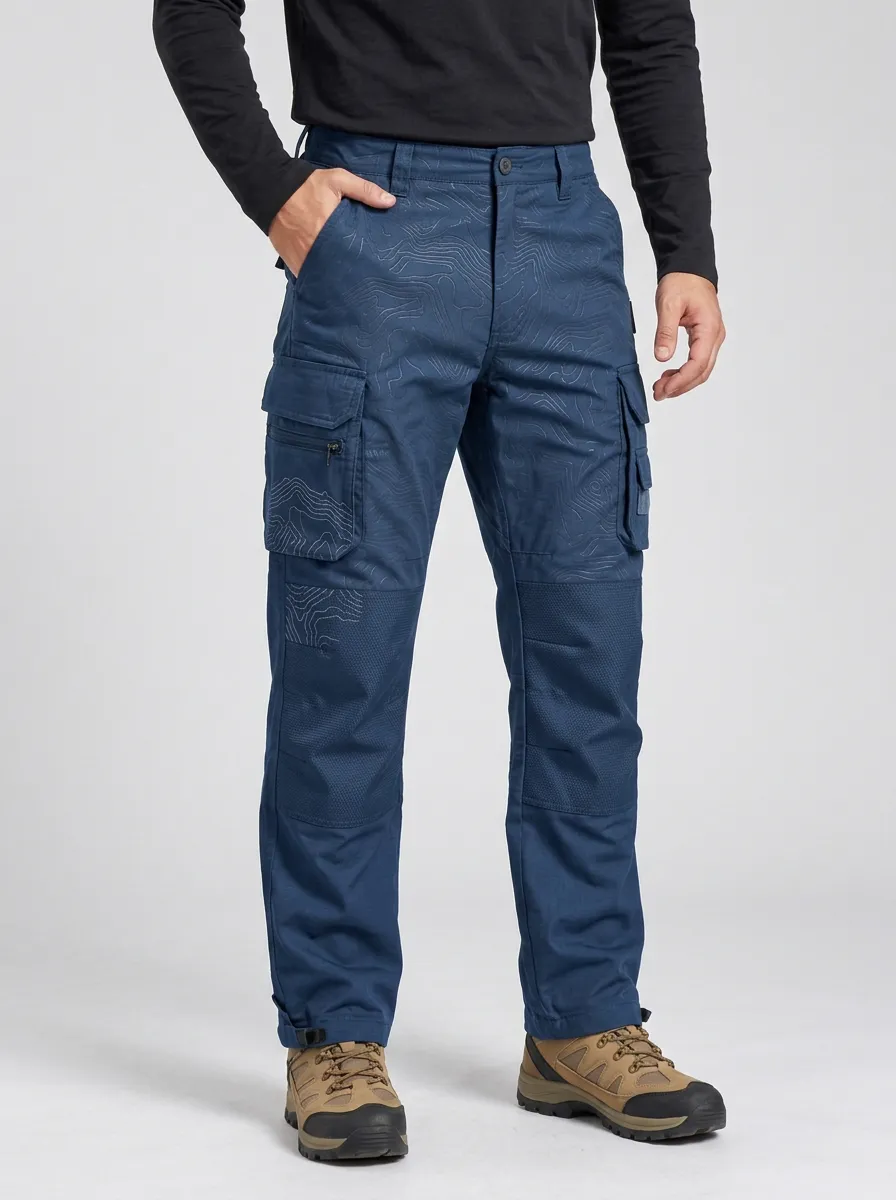Men's Charcoal Grey Topographic Multi-Pocket Tactical Cargo Pants
