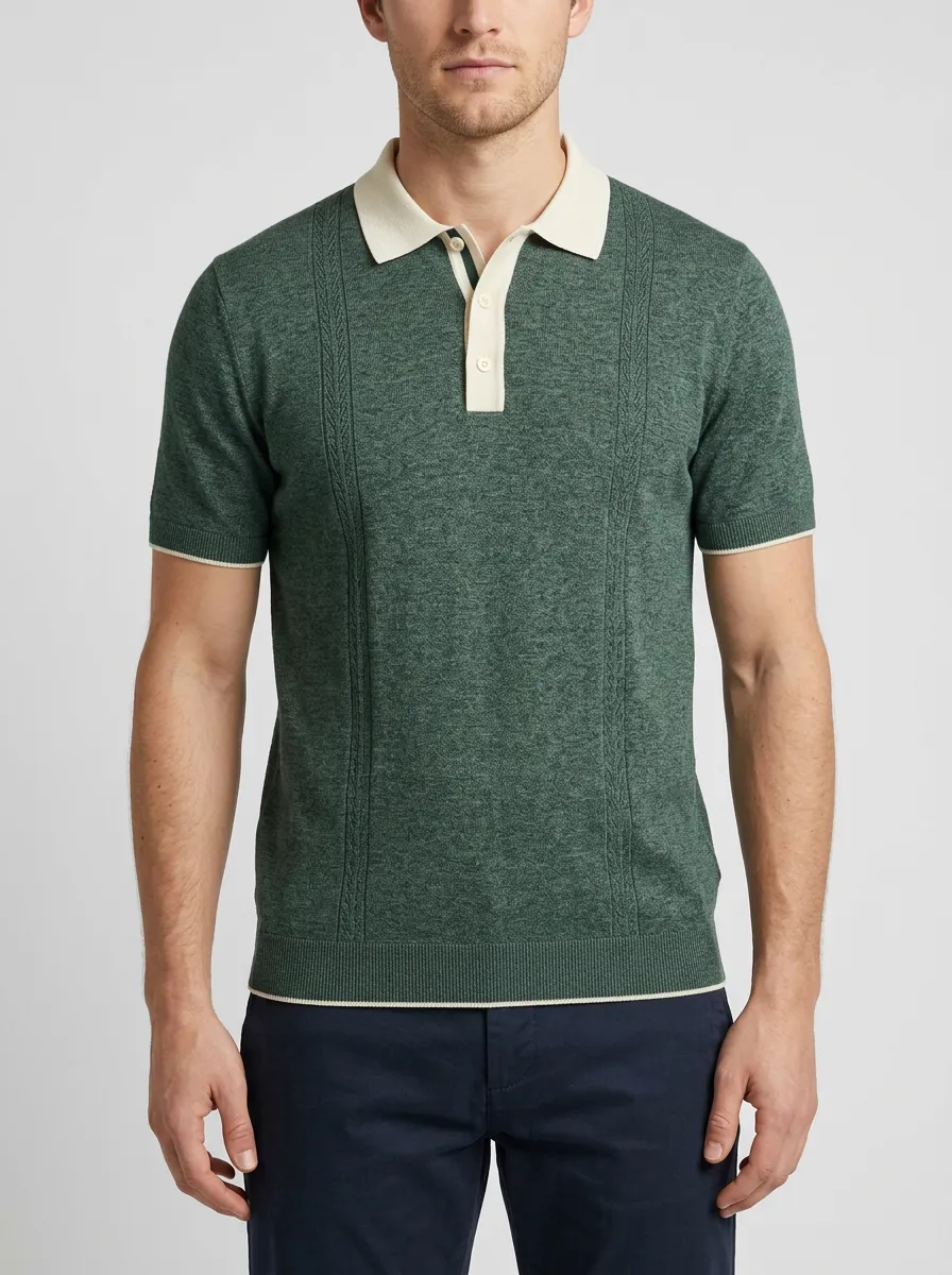 Men's Classic Everyday Cable Knit Polo Shirt