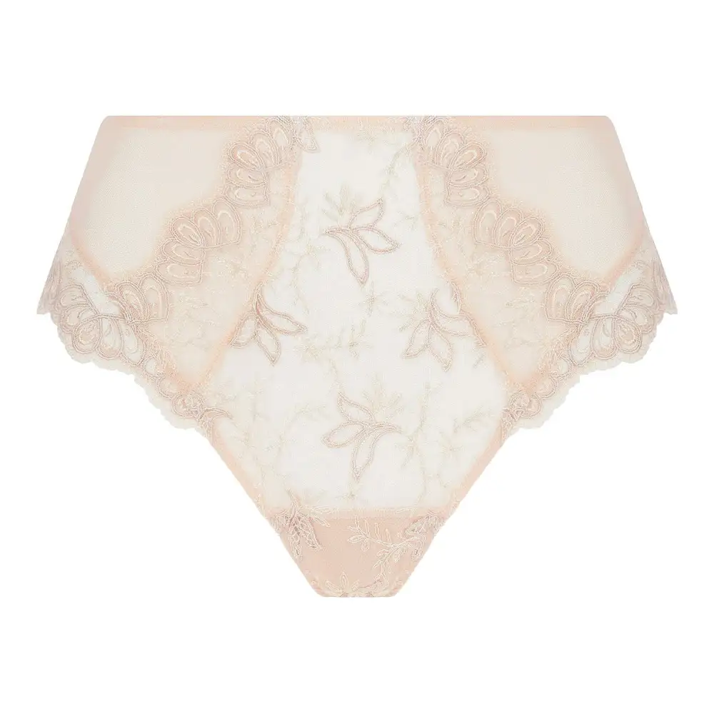 Women's Full Coverage Flat Seams Elastic Waistband Cotton Gusset Scalloped Lace Embroidery Mesh Microfiber Cotton Shaping Soft Fabric Wider Sides Brief Panty