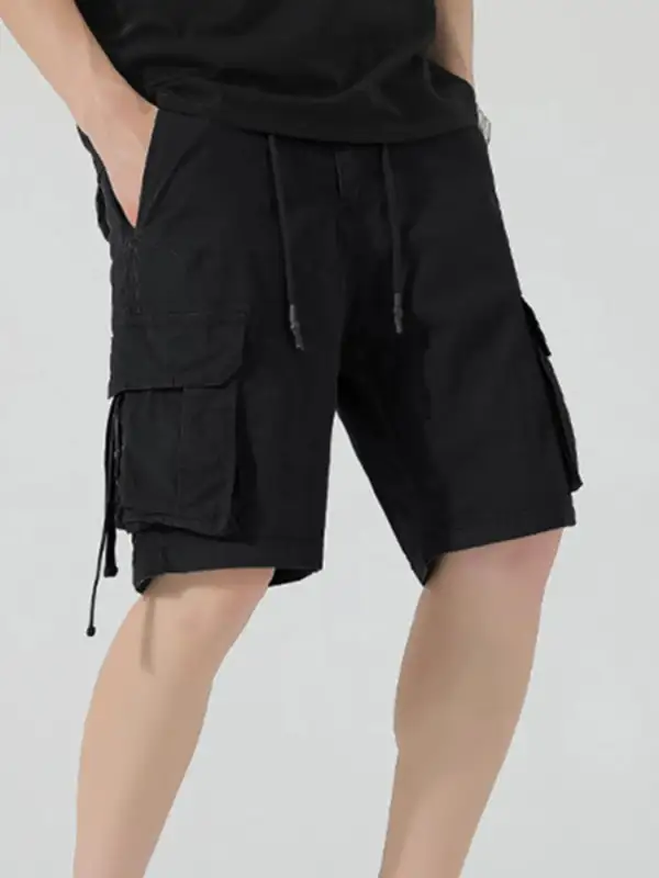 Relaxed Drawstring Pocket Detail Washed Cargo Shorts
