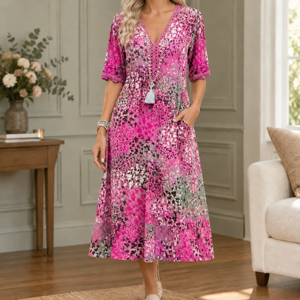 V Neck Midi Dress