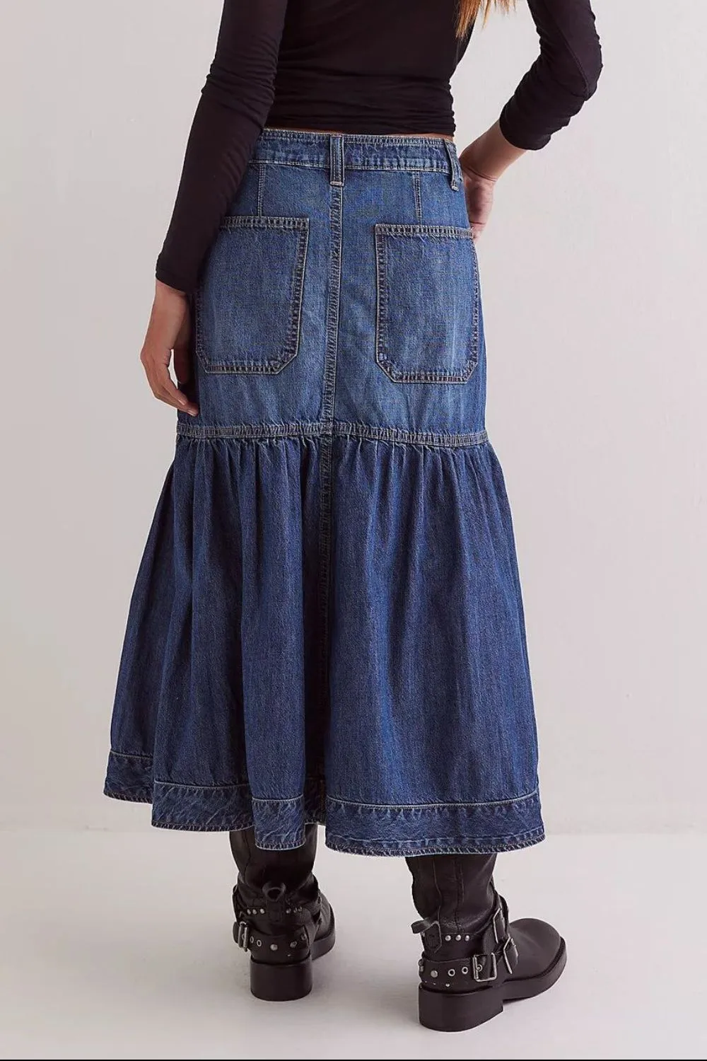 Denim Pocket Midi Skirt