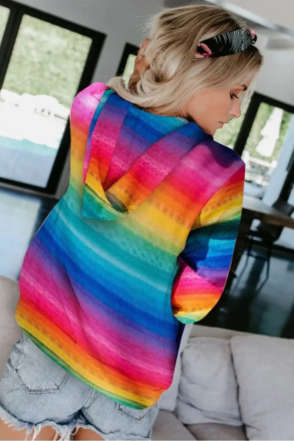 Tie Dye Zipper Pocket Drawstring Hooded Jacket