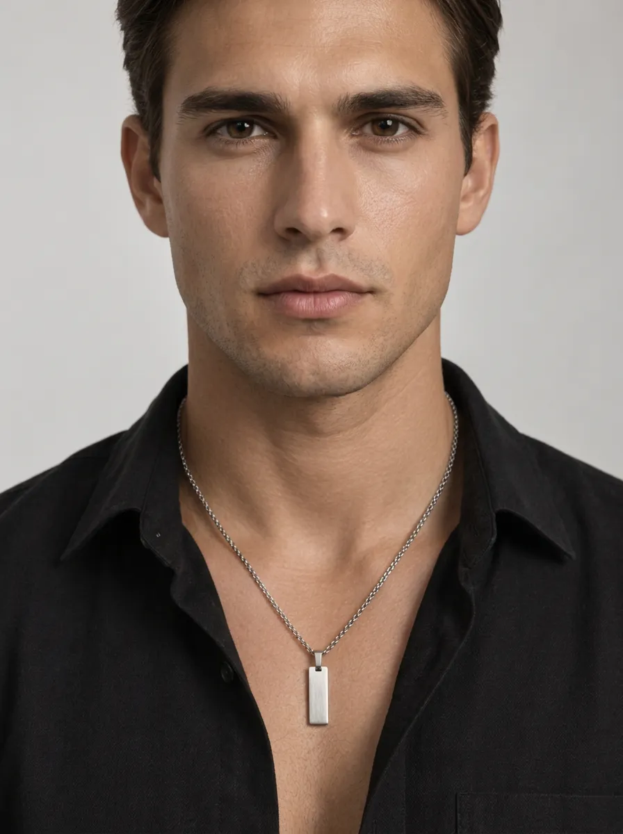 Men's Minimalist Tone Brushed Metal Bar Pendant Necklace