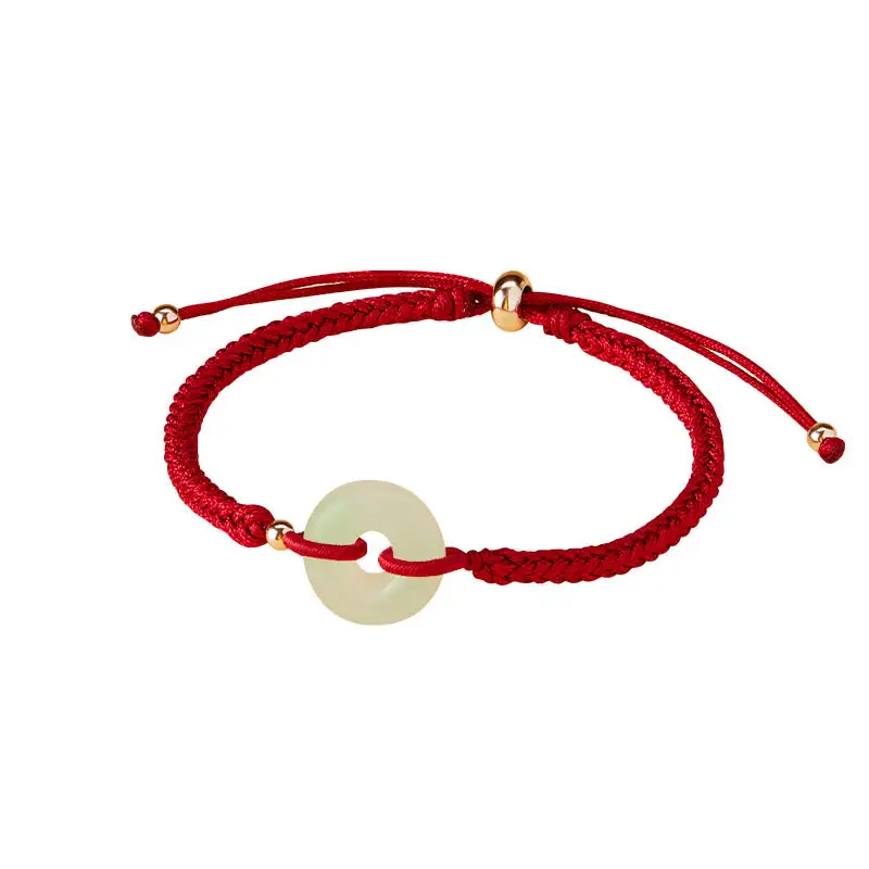 Natural Jade Buckle Character Braided Bracelet