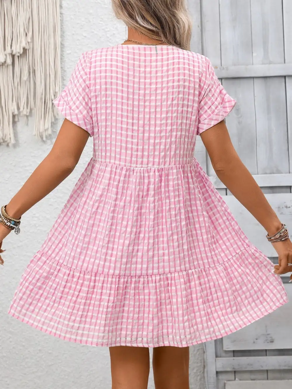 Modern V Neck Ruffle Mini Dress