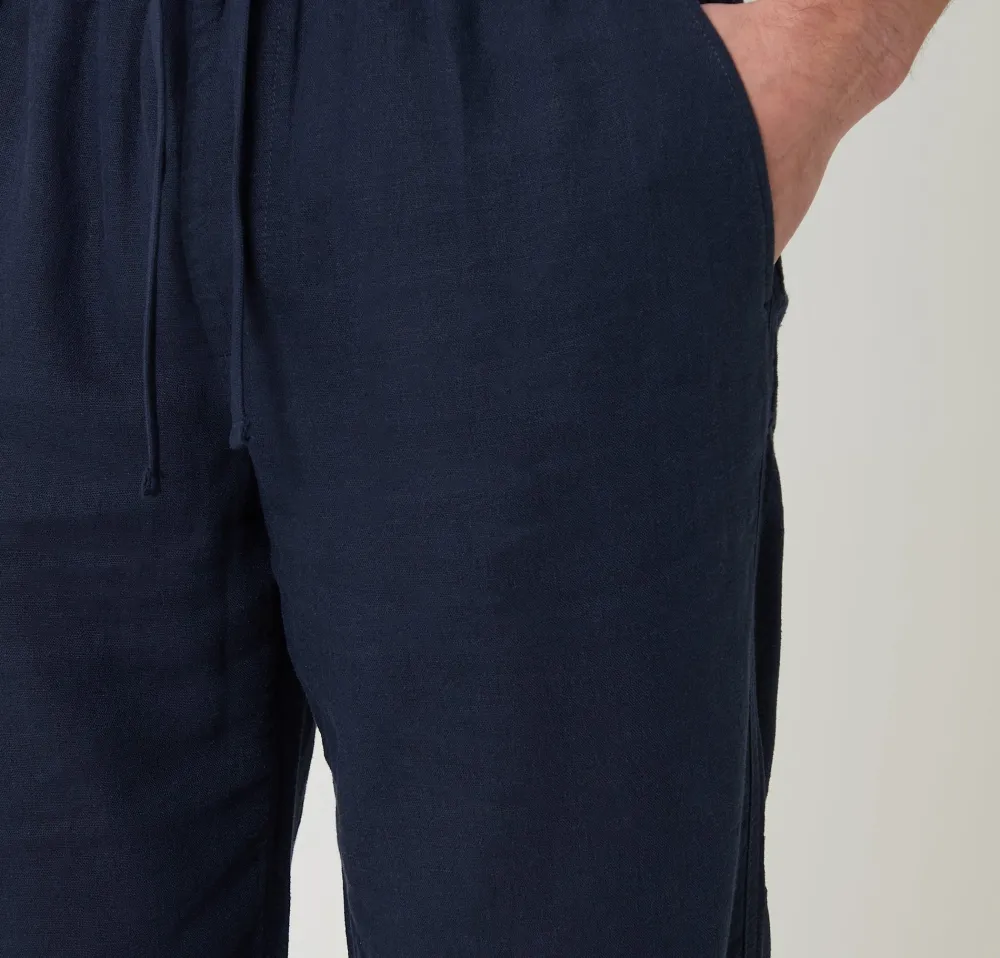 Men's Navy Linen Blend Drawcord Pants