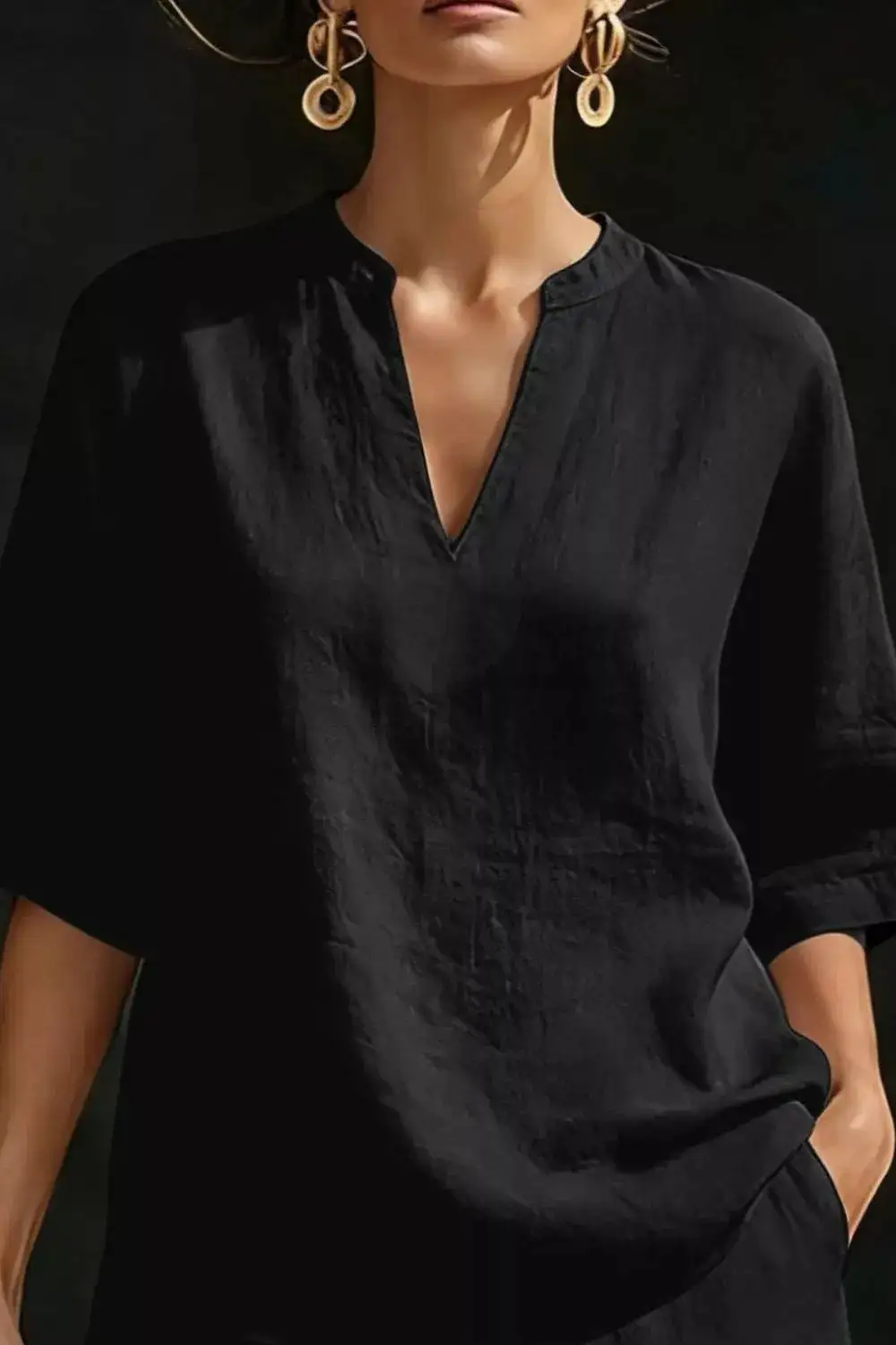 Relaxed Notched Half Sleeve Top and Shorts Set