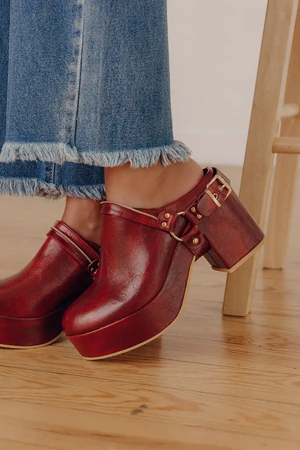 Faux Leather Slip On Block Heel Clogs