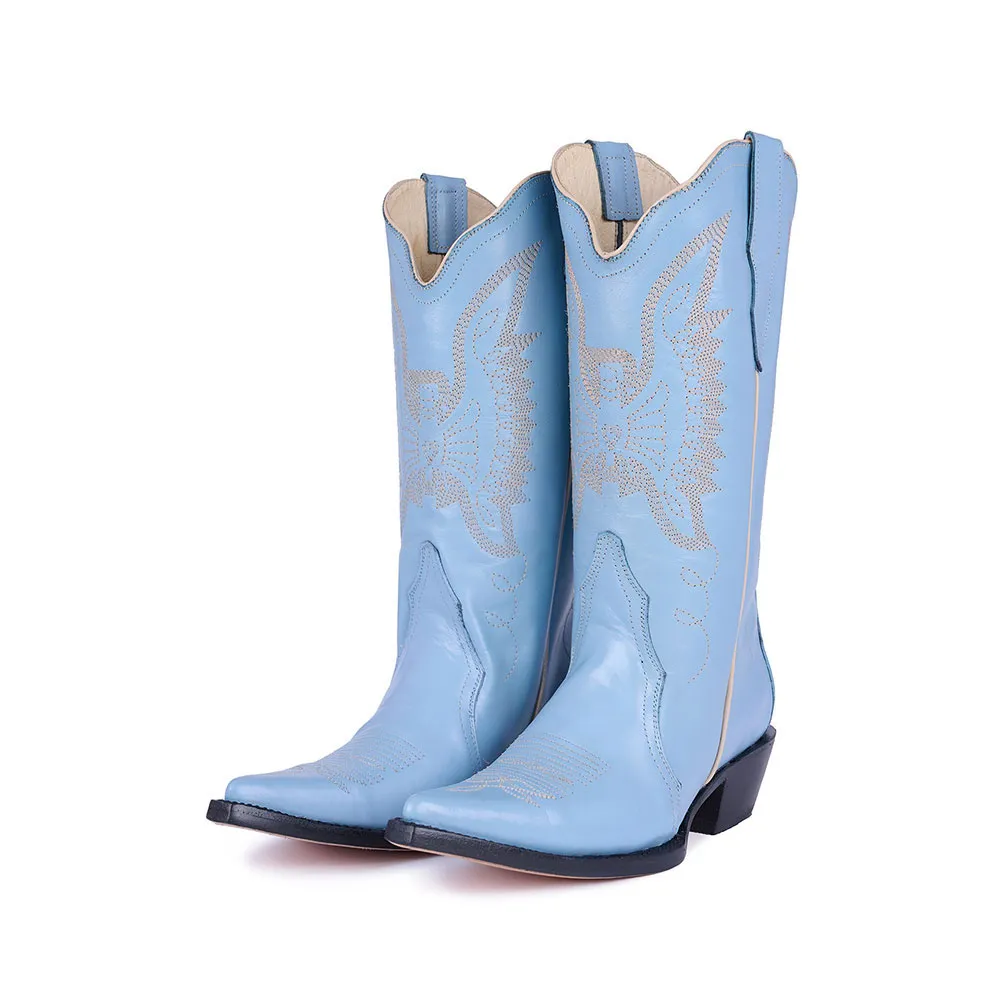 Modern Faux-Leather Embroidered Snip-Toe Block-Heel Mid-Calf Boots