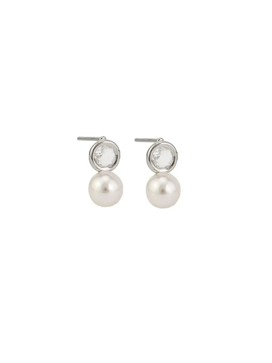 Bezel Set Crystal & Pearl Earrings