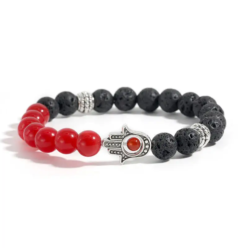 Lava Rock Hamsa Palm Handcrafted Round Bracelet