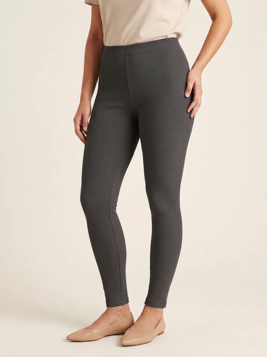 Mid-Rise Stretch Ribbed Women's Stretch Mid-Rise Pants