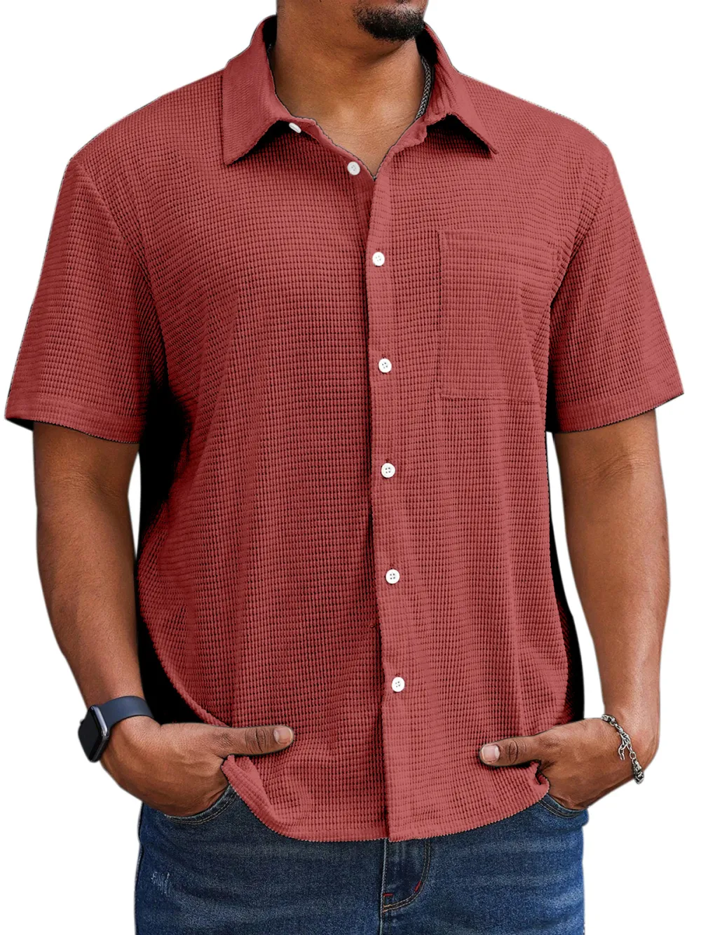 Textured Knit Short Sleeve Shirt