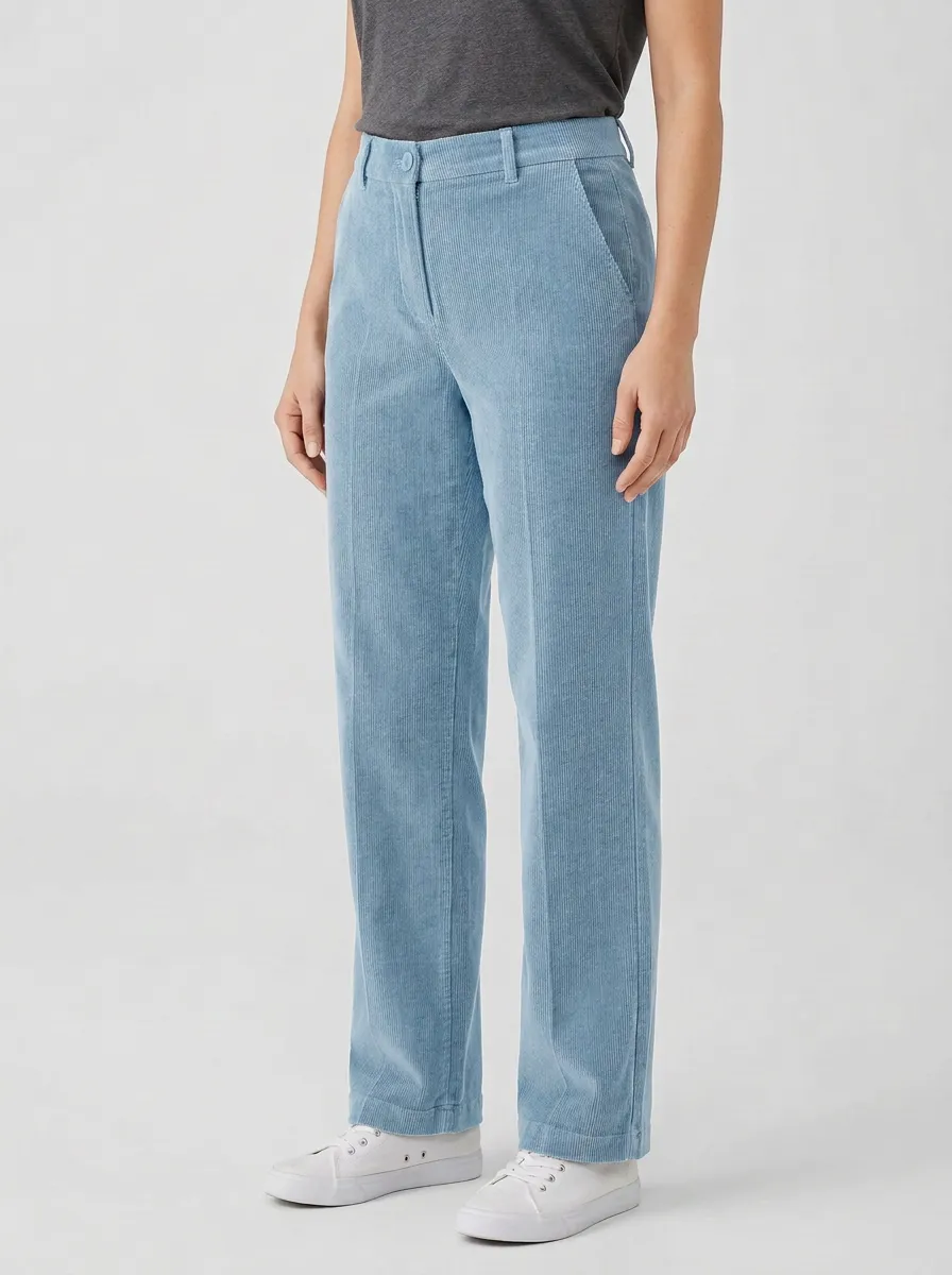 Women's Full-Length Crease-Front Slant-Pocket Straight-Leg Corduroy Pants